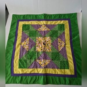 Green, yellow, and purple patchwork Quilt for Hanging or Bed. Approx 32" square.